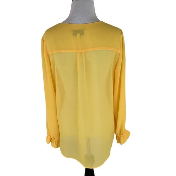 Gibson & Latimer Women's S Small Pop-Over Blouse Semi Sheer Bright Yellow - Picture 5 of 6